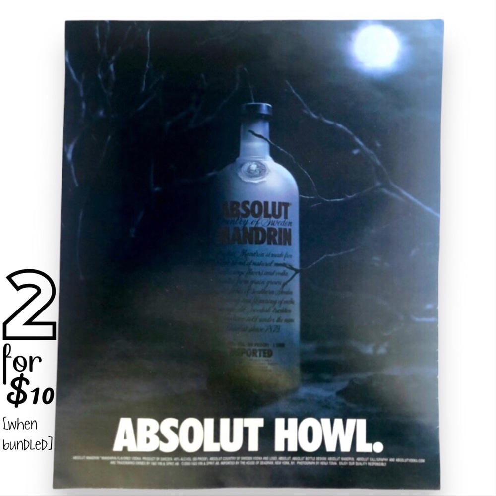 🔵[Absolut Vodka] ABSOLUT HOWL Original 2000 Vintage Magazine Advertisement